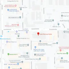 Mapa z zaznaczonym budynkiem Zepter Business Centre i okolicznymi ulicami.