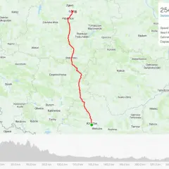 Trasa rowerowa z Krakowa do Łodzi, 254 km, z profilem wysokościowym i danymi GPS.