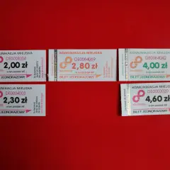 Bilety komunikacji miejskiej Kołobrzeg - Ustronie Morskie: 2,00 zł, 2,30 zł, 2,80 zł, 4,00 zł, 4,60 zł.