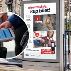 Jak kupić bilet w tramwaju Wrocław? Plakat informuje, że to proste. Można płacić kartą lub telefonem.