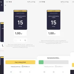 Aplikacja jak dojadę pokazuje zakup biletu 15-minutowego za 1 zł.