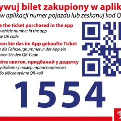 Aktywuj bilet dobowy Szczecin, skanując kod QR lub wpisując numer pojazdu w aplikacji. Numer 1554.