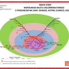 Mapa stref wspólnego biletu aglomeracyjnego z podziałem na linie: Sieradz, Kutno, Łowicz, Koluszki. Planujesz podróż? Sprawdź bilety komunikacji miejskiej Kraków i okolice.