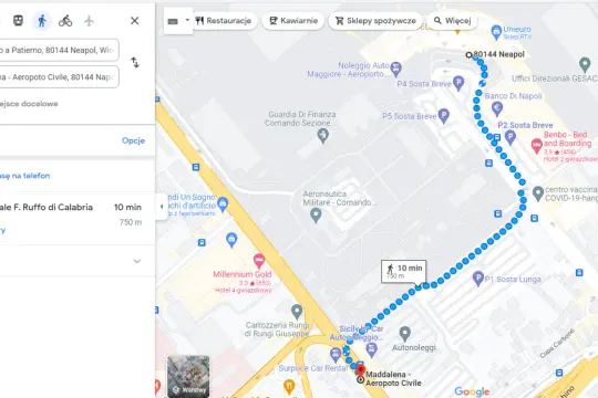 Trasa piesza z San Pietro a Patierno do Maddalena - Aeropoto Civile w Neapolu. Alibus Neapol to środek transportu, który można wybrać.