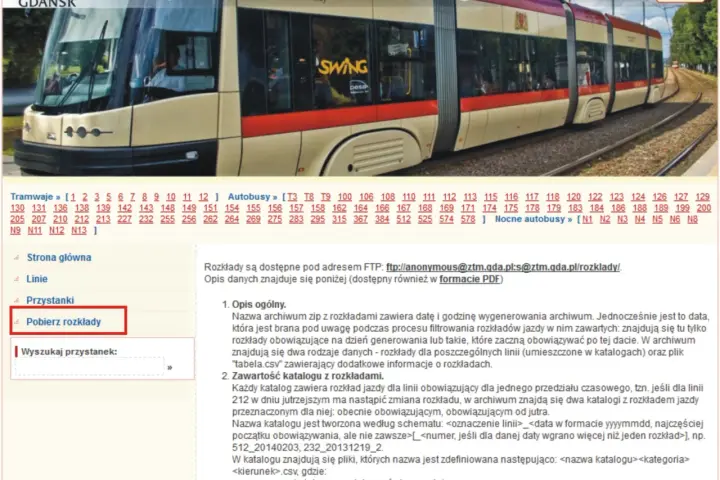 Pobierz rozkłady jazdy autobusów Gdańsk. Strona oferuje dostęp do archiwów z rozkładami jazdy tramwajów i autobusów.