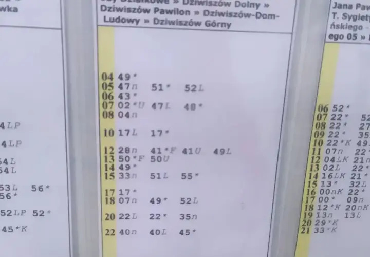 Rozkład jazdy wg przystanków: godziny odjazdów autobusów z poszczególnych miejscowości.
