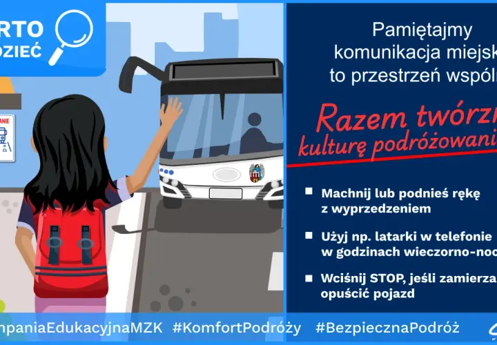 Dziewczyna z plecakiem czeka na autobus na przystanku na żądanie. Pamiętajmy o kulturze podróżowania.