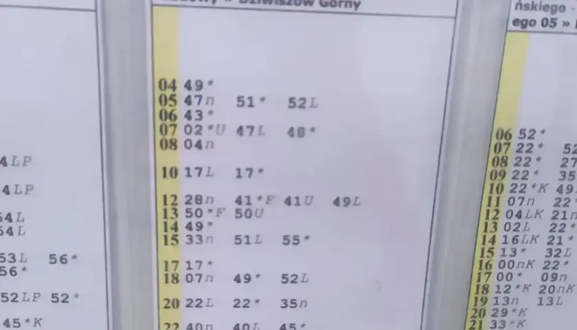 Rozkład jazdy wg przystanków: godziny odjazdów autobusów z poszczególnych miejscowości.