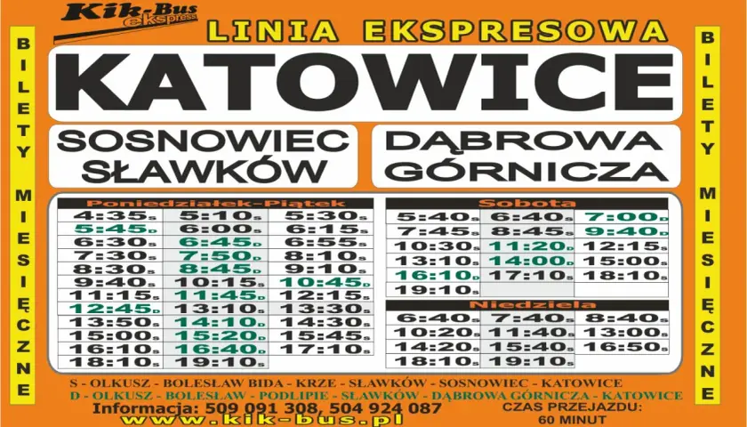 Rozkład jazdy Kik-Bus Katowice-Olkusz. Sprawdź cennik i godziny odjazdów na trasie Katowice-Sosnowiec-Dąbrowa Górnicza.