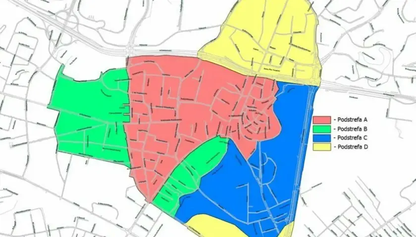 Mapa Lublina z podziałem na strefy parkowania. Podkreśla, gdzie kupić lublin bilety mpk, aby uniknąć mandatu.
