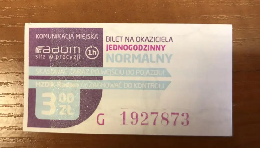 Bilet MZDIK Radom na okaziciela, jednodzinny, normalny, kosztuje 3 zł. Sprawdź cennik biletów.