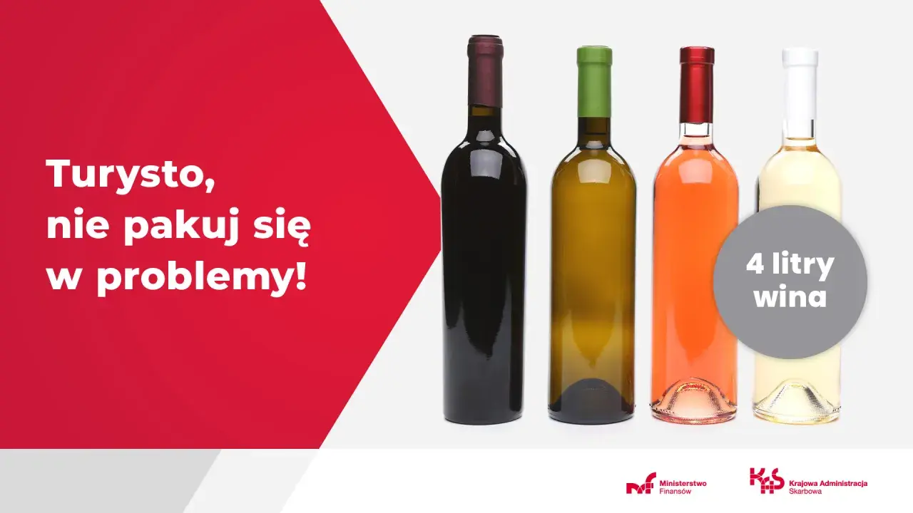 Turysto, nie pakuj się w problemy! Dowiedz się, ile alkoholu można przewieźć do Szwecji samolotem. Na zdjęciu 4 litry wina.