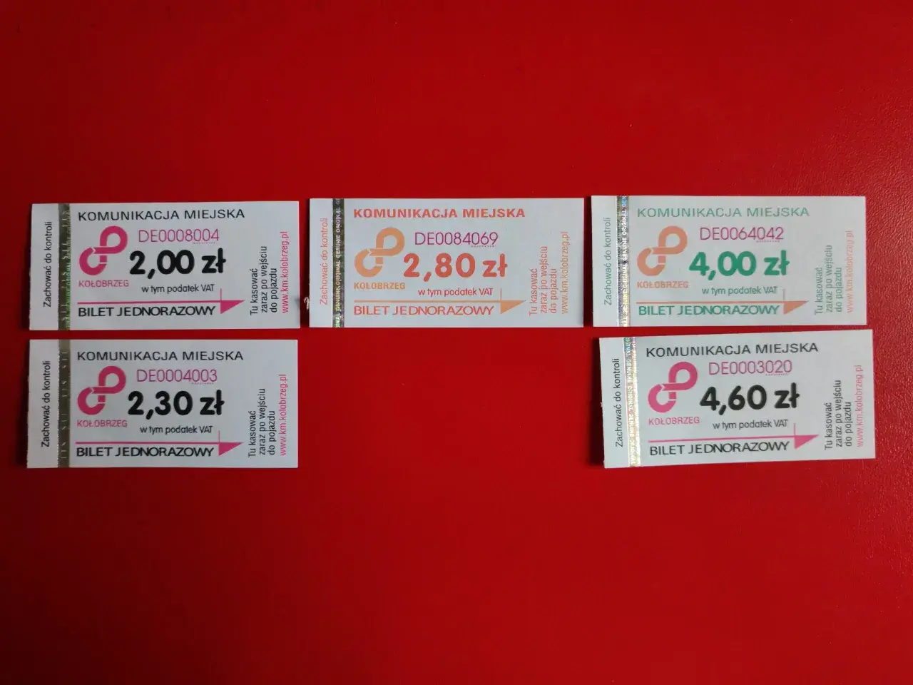 Bilety komunikacji miejskiej Kołobrzeg - Ustronie Morskie: 2,00 zł, 2,30 zł, 2,80 zł, 4,00 zł, 4,60 zł.