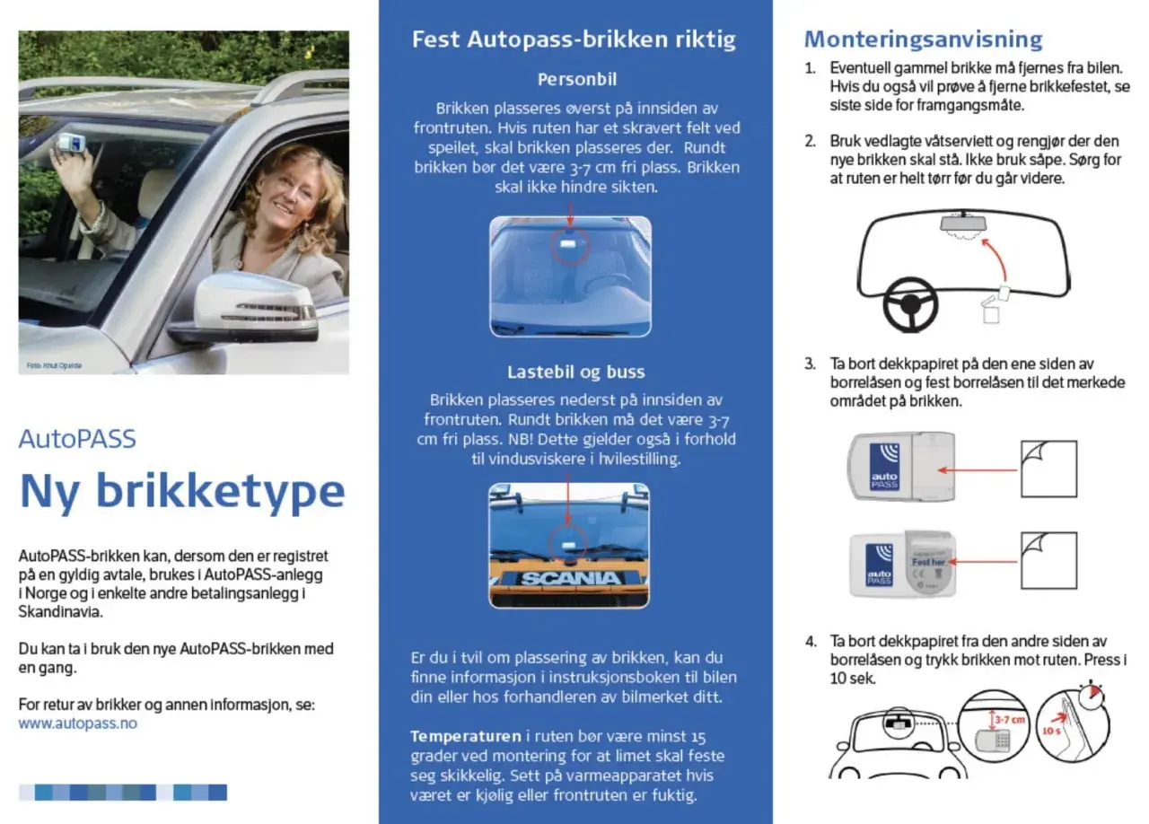 Instrukcja montażu AutoPASS w Norwegii. Dowiedz się, autopass norwegia gdzie kupić i jak zamontować nową naklejkę na szybę.