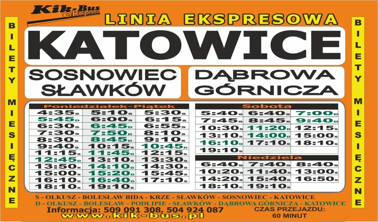 Rozkład jazdy Kik-Bus Katowice-Olkusz. Sprawdź cennik i godziny odjazdów dla linii ekspresowej.