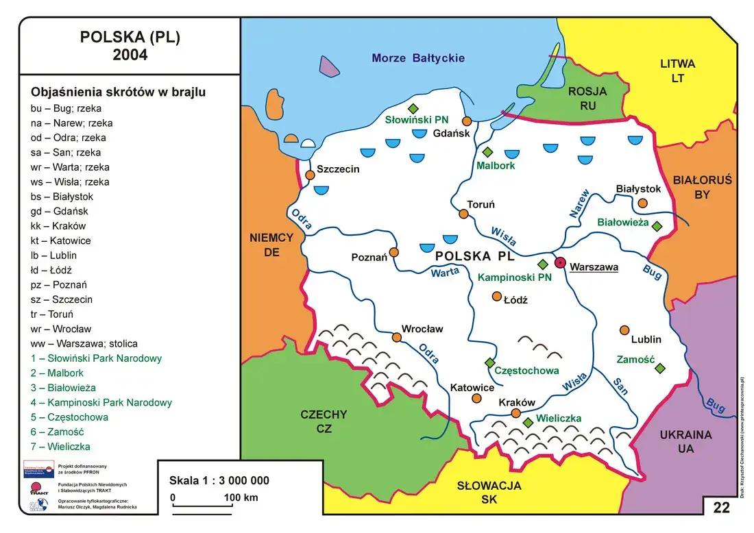 Mapa Polski z zaznaczonym Szczecinem i granicą niemiecką