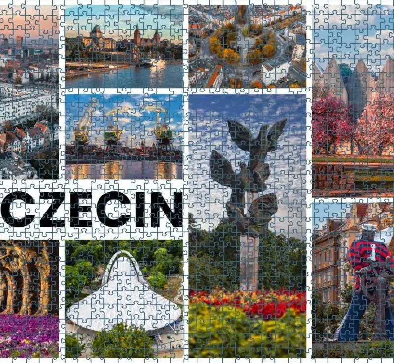 Krajobraz Szczecina w r&oacute;żnych porach roku kolaż