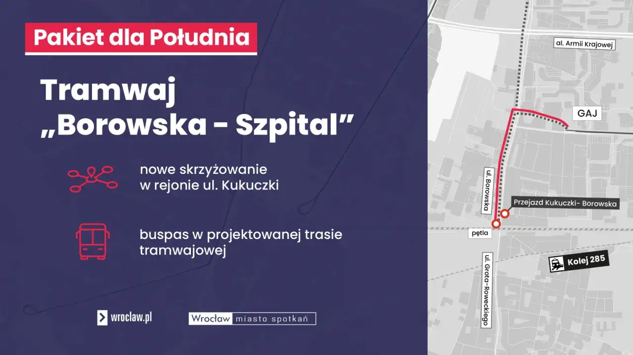 Mapa pokazuje trasę tramwaju 