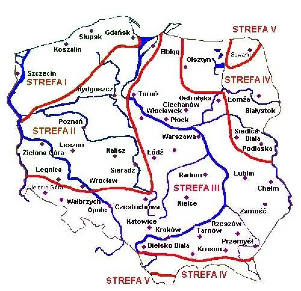 Mapa klimatyczna Polski z zaznaczonym Szczecinem