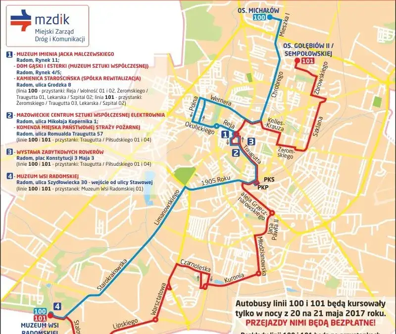 mapa trasy autobusu linii 3 Radom