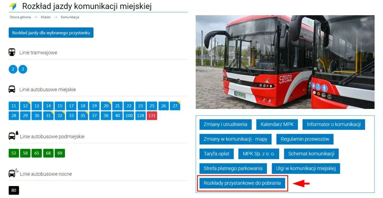 Aplikacje mobilne rozkład jazdy MPK Częstochowa