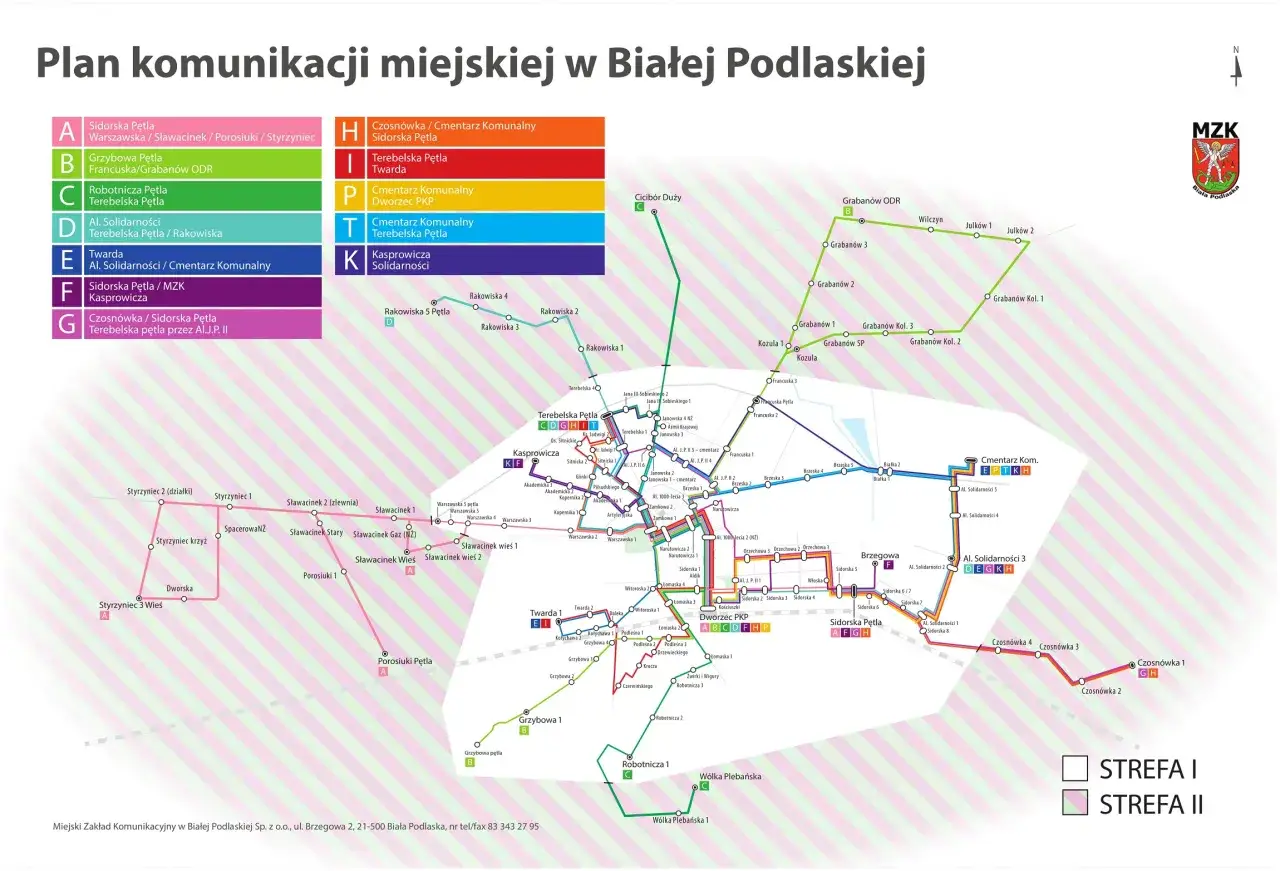 Plan komunikacji miejskiej w Białej Podlaskiej. Sprawdź, jak dojechać mpk, wybierając odpowiednią linię na mapie.