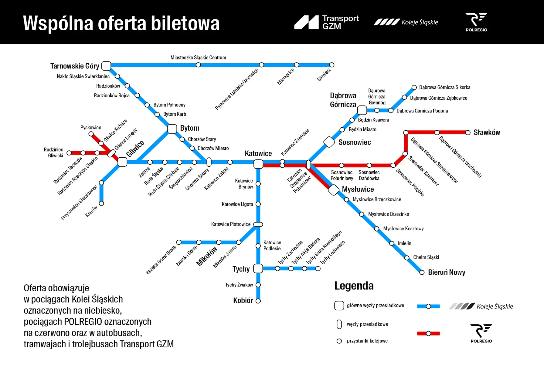 Mapa połączeń kolejowych i autobusowych w regionie. Bilety Katowice i okolice.
