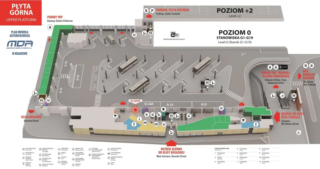Dworzec MDA Kraków płyta górna stanowiska autobusowe
