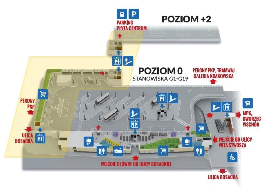 Dworzec Główny Wschód RDA Kraków autobus na lotnisko mapa