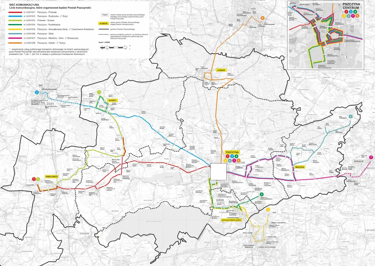 mapa trasy autobus D3 Pszczyna Wola