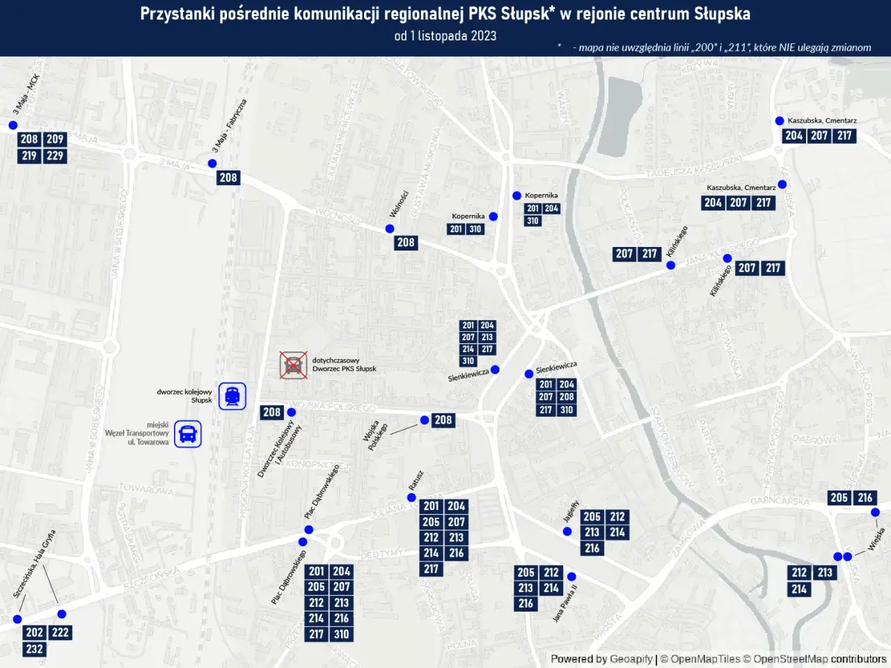 mapa przystank&oacute;w PKS Słupsk poza dworcem