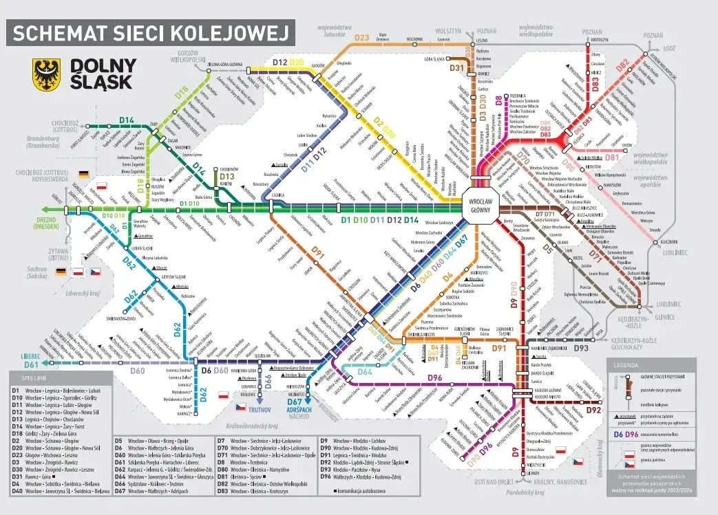 Mapa połączeń kolejowych Leszno
