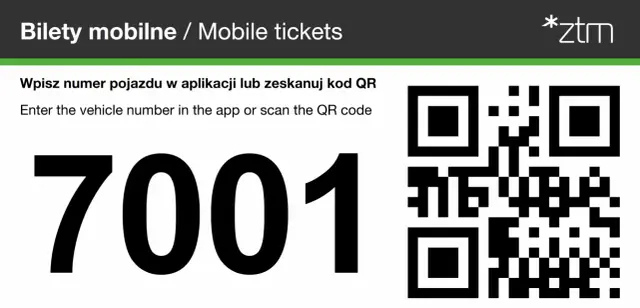 Jak kupić bilet na pociąg? Wpisz numer pojazdu 7001 w aplikacji lub zeskanuj kod QR.